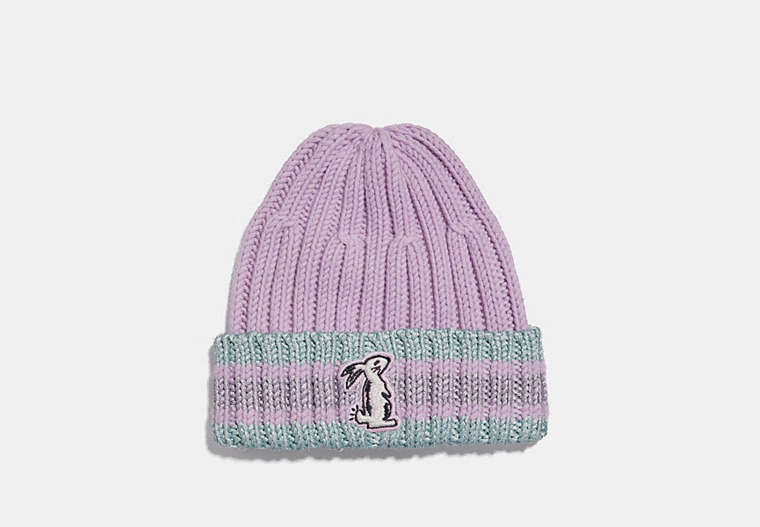 COACH®,SELENA KNIT HAT WITH BUNNY,wool,LILAC,Front View
