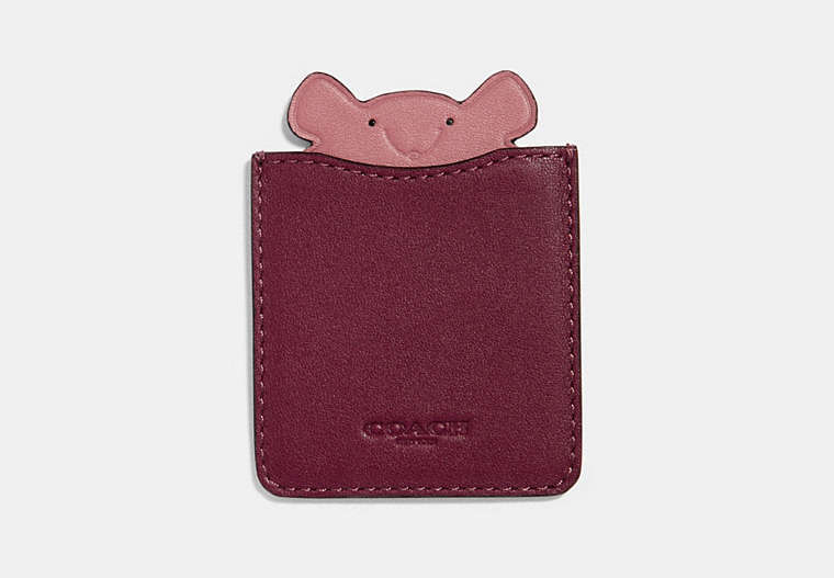 COACH®,MOUSE PHONE POCKET STICKER,Leather,Dark Berry,Front View