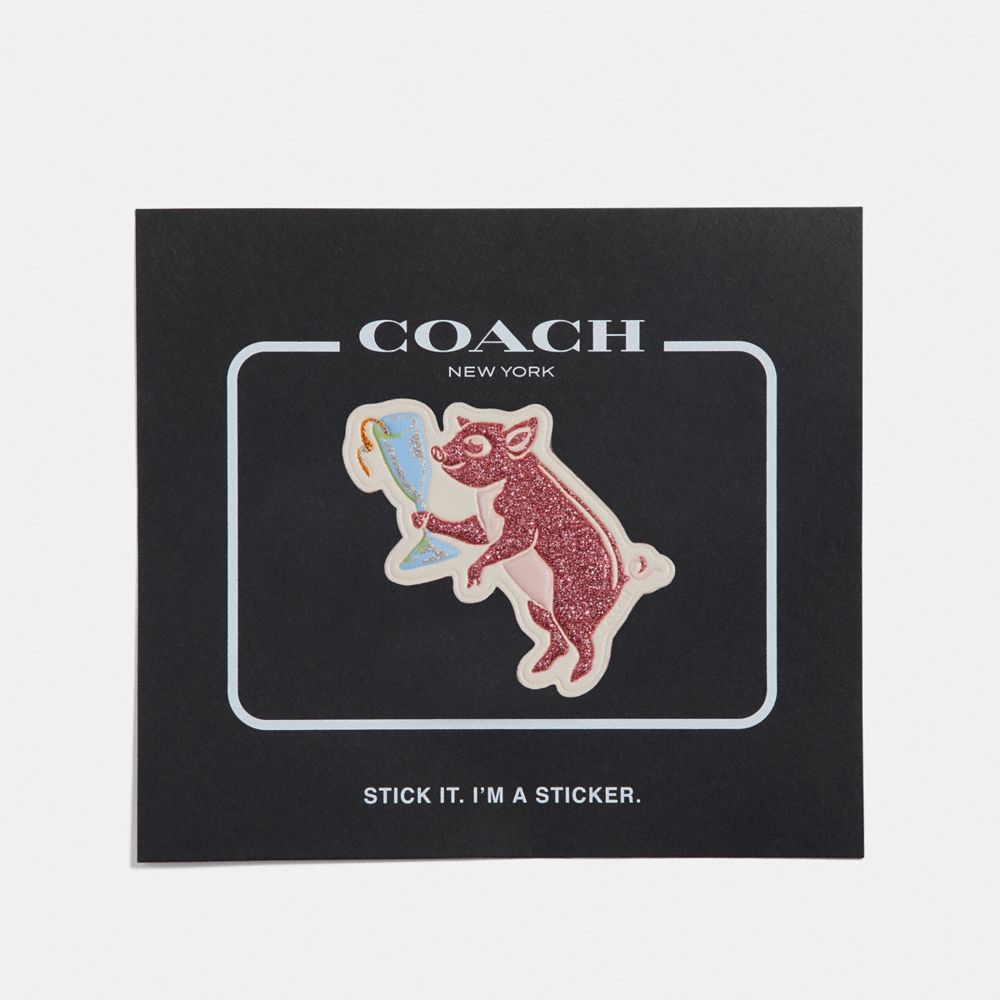 COACH®,PARTY PIG STICKER,Leather,Rose,Front View image number 0