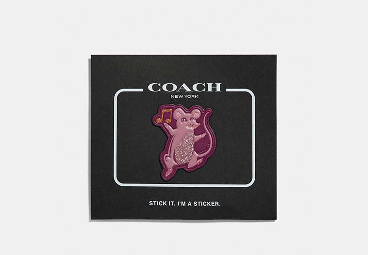 COACH®,PARTY MOUSE STICKER,Leather,Dark Berry,Front View image number 0