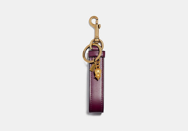 COACH®,ANIMALS CHARM LOOP,Leather,Brass/Dark Berry,Front View