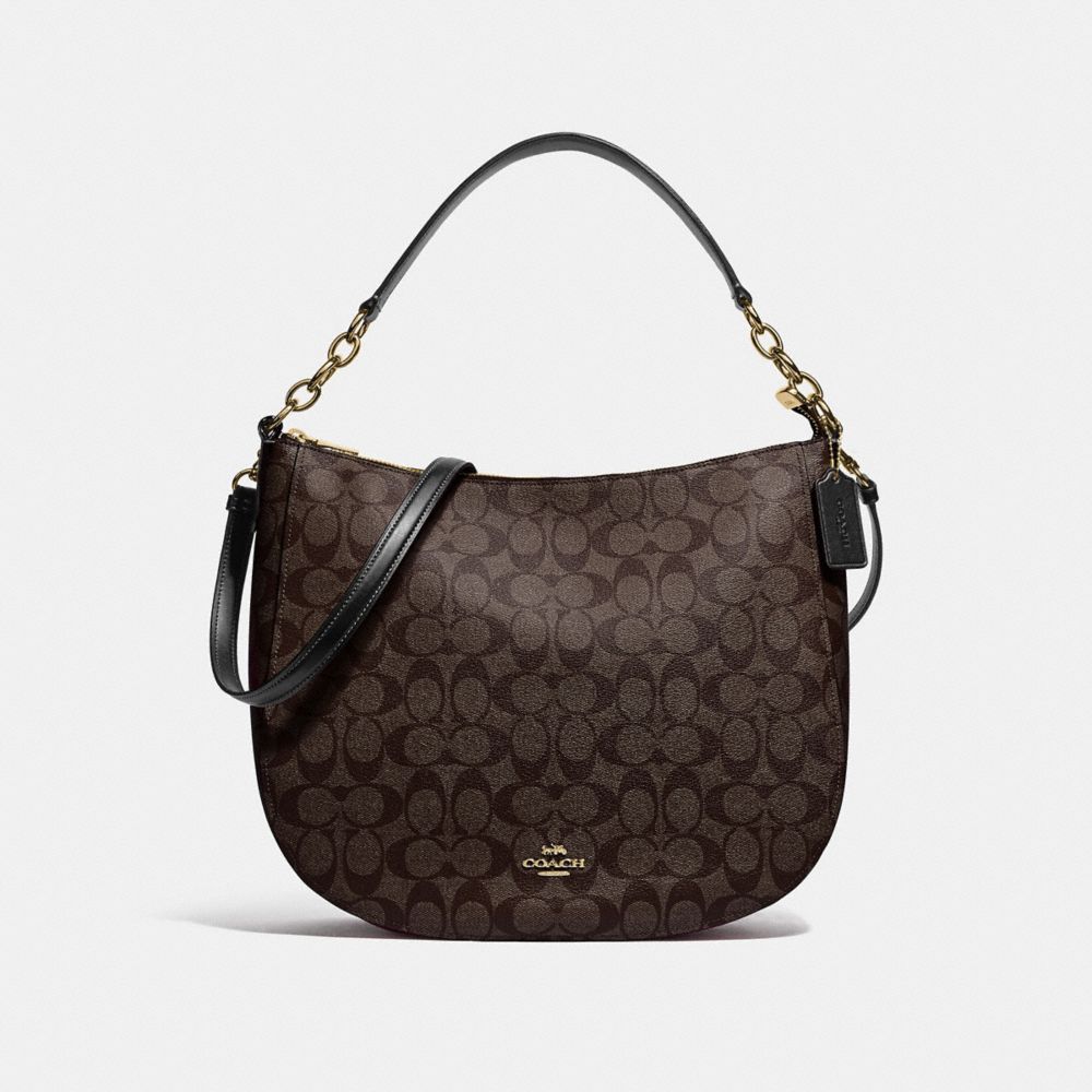 COACH®,ELLE HOBO IN SIGNATURE CANVAS,pvc,Gold/Brown Black,Front View