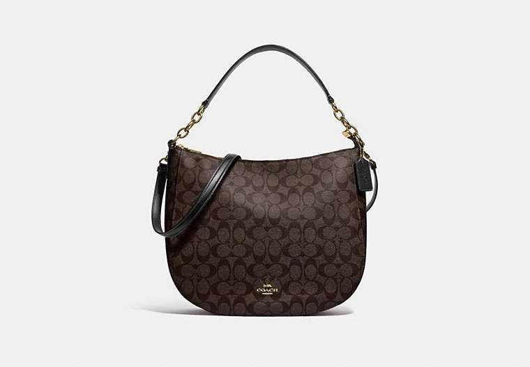 COACH®,ELLE HOBO IN SIGNATURE CANVAS,pvc,Gold/Brown Black,Front View
