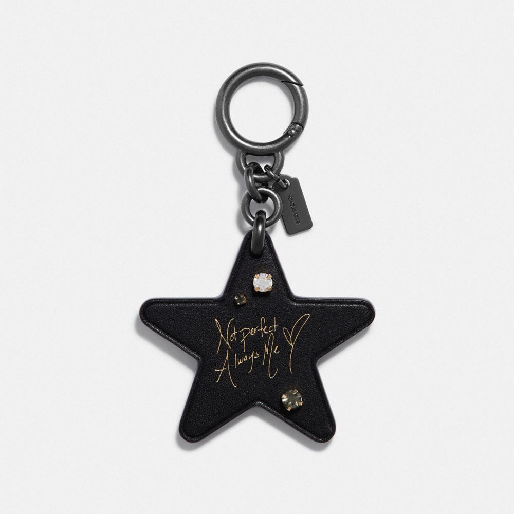 COACH®,SELENA STAR BAG CHARM,Leather,Light Gold/Black,Front View