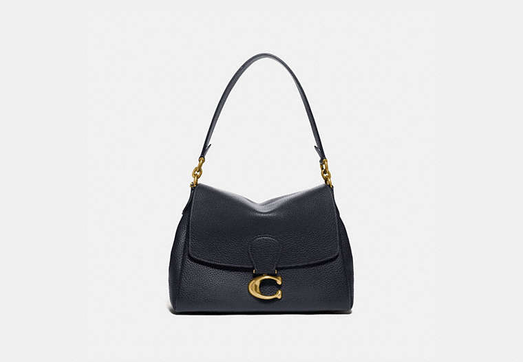 COACH®,MAY SHOULDER BAG,Leather,Medium,Brass/Midnight Navy,Front View