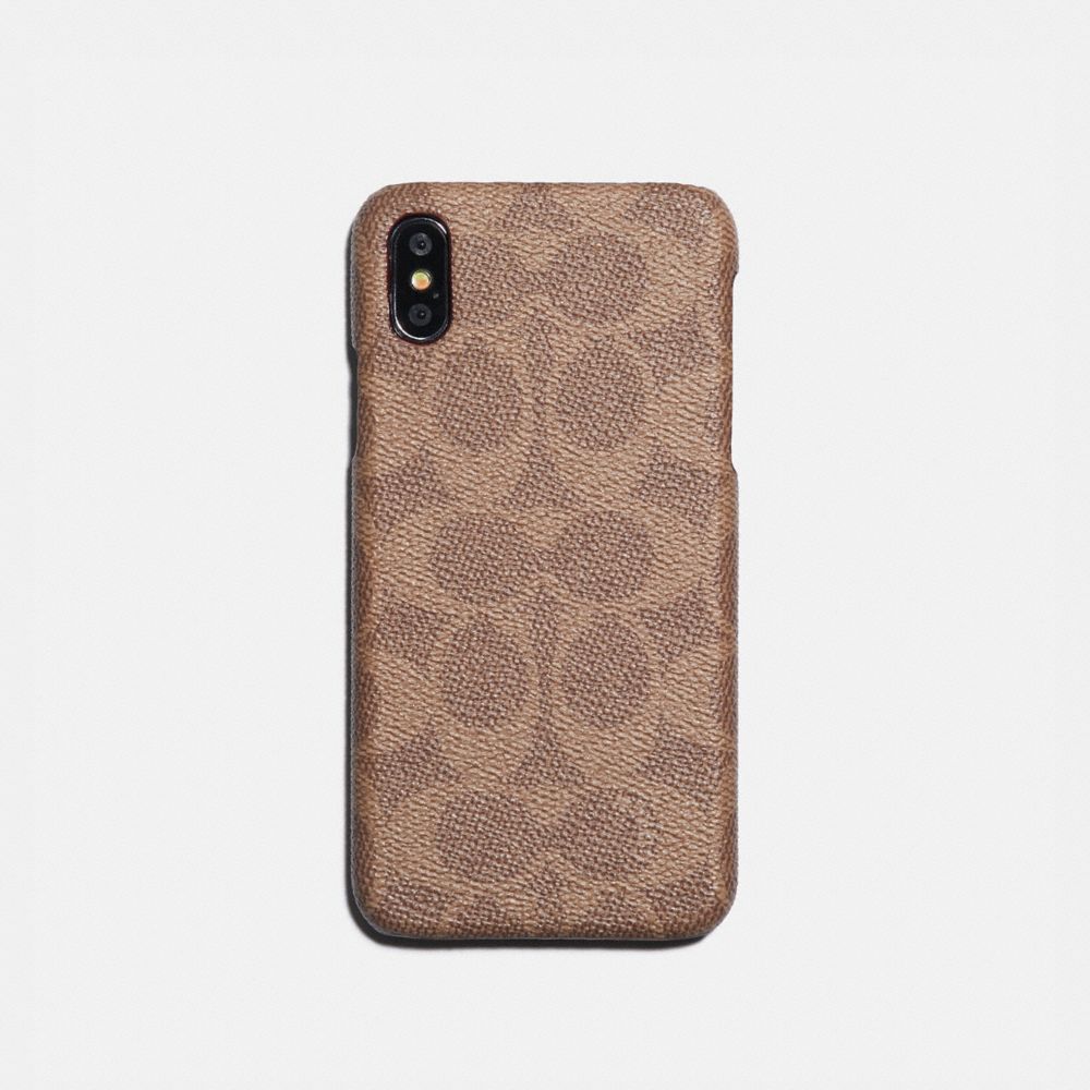 COACH®,IPHONE X/XS CASE IN SIGNATURE CANVAS,canvas,Mini,KHAKI,Front View