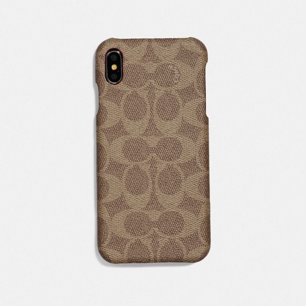 COACH®,IPHONE XR CASE IN SIGNATURE CANVAS,canvas,KHAKI,Front View image number 0