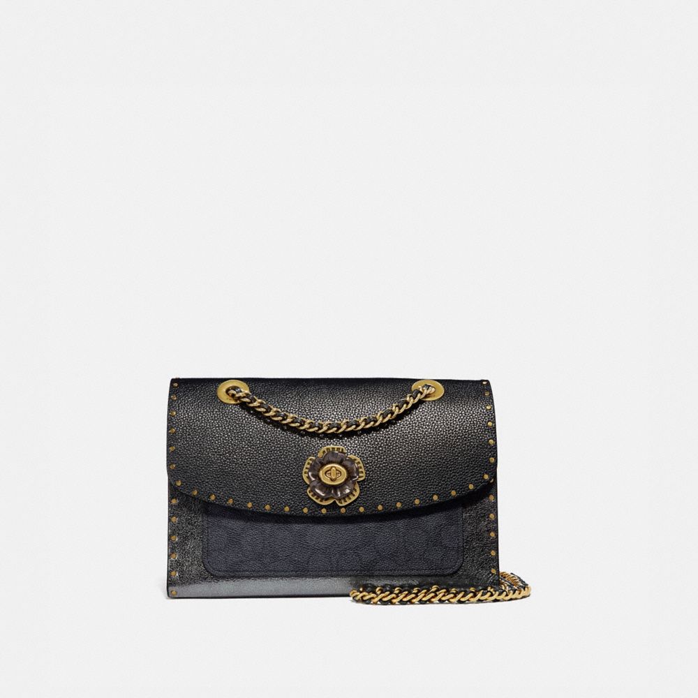 Coach parker shoulder bag in signature leather with rivets sale