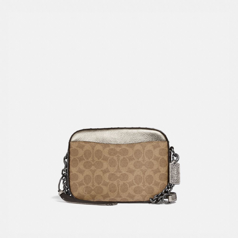 COACH® | Camera Bag In Signature Canvas With Rivets And Snakeskin 