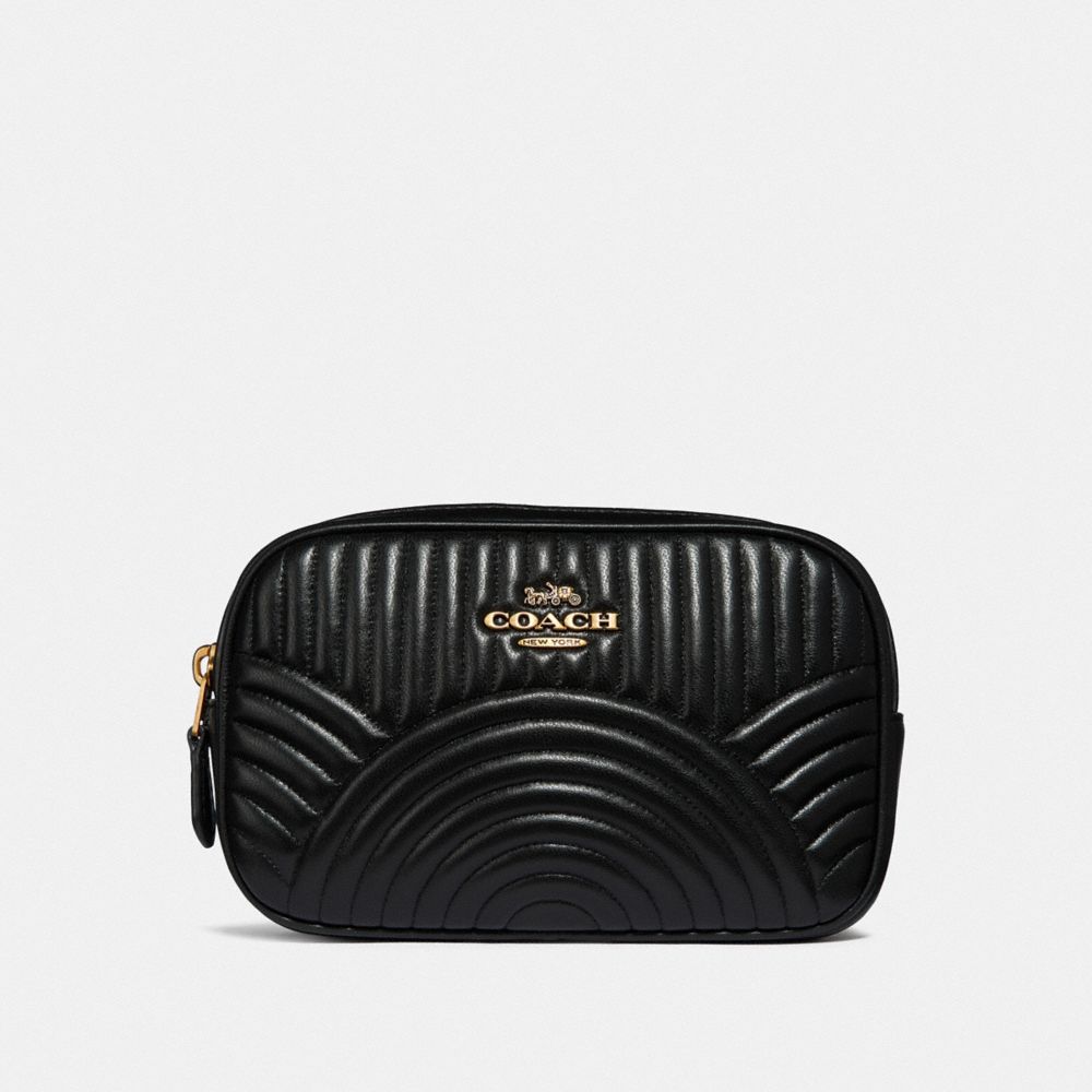 COACH®,BELT BAG WITH DECO QUILTING,Leather,Brass/Black,Front View
