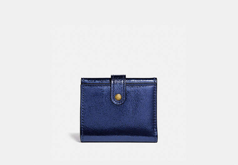 COACH®,SMALL TRIFOLD WALLET,Leather,Brass/METALLIC BLUE,Front View