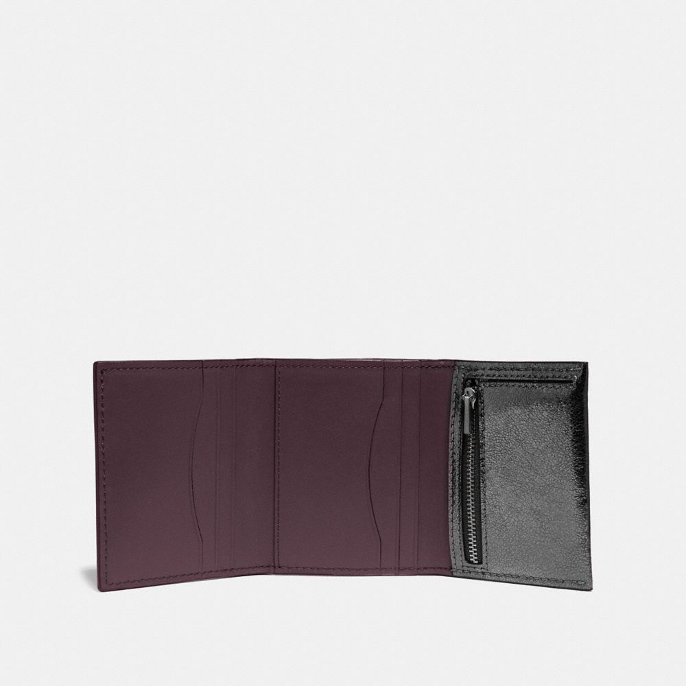 COACH®,SMALL TRIFOLD WALLET,Leather,Pewter/Metallic Graphite,Inside View,Top View