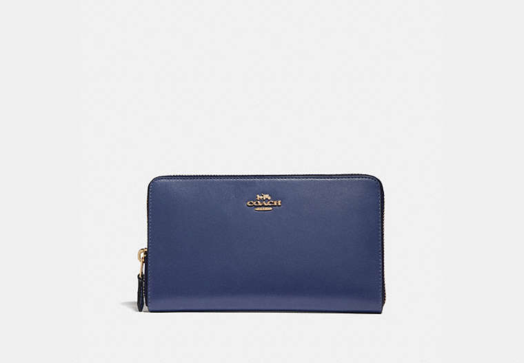 COACH®,CONTINENTAL WALLET,Leather,Mini,Gold/Cadet,Front View