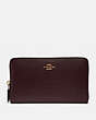 COACH®,CONTINENTAL WALLET,Leather,Mini,Gold/Oxblood,Front View