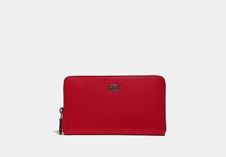 COACH®,CONTINENTAL WALLET,Leather,Mini,Gunmetal/Red Apple,Front View