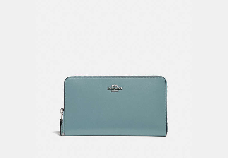 COACH®,CONTINENTAL WALLET,Leather,Mini,Silver/Sage,Front View