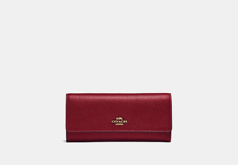 COACH®,SOFT TRIFOLD WALLET,Leather,Gold/Deep Red,Front View