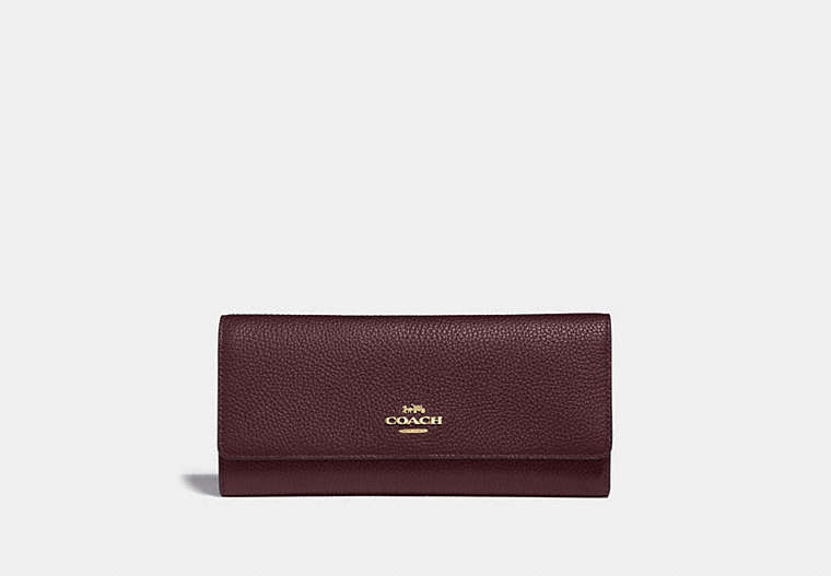 COACH®,SOFT TRIFOLD WALLET,Leather,Gold/Oxblood,Front View