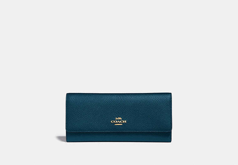 COACH®,SOFT TRIFOLD WALLET,Leather,Gold/Peacock,Front View