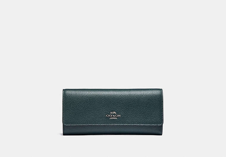 COACH®,SOFT TRIFOLD WALLET,Leather,Gunmetal/Cypress,Front View