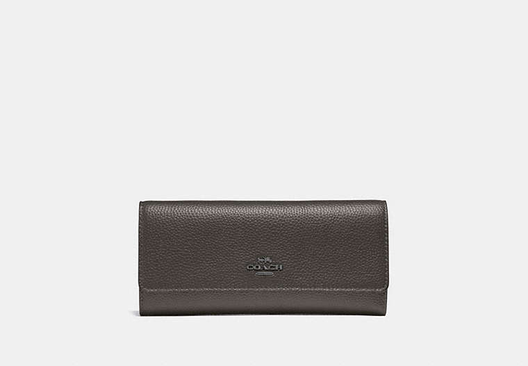 COACH®,SOFT TRIFOLD WALLET,Leather,Gunmetal/Dark Olive,Front View