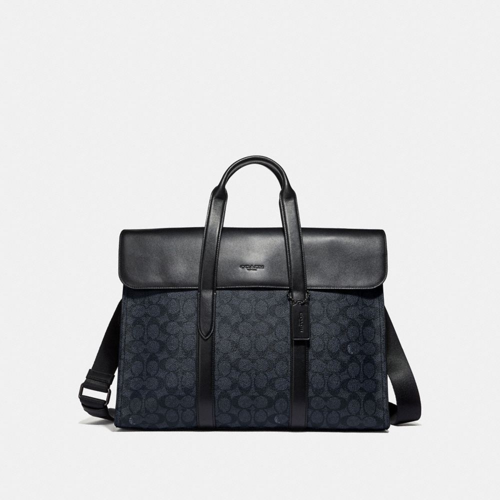 COACH®,METROPOLITAN PORTFOLIO IN SIGNATURE CANVAS,Coated Canvas,Large,Gunmetal/Midnight Navy,Front View