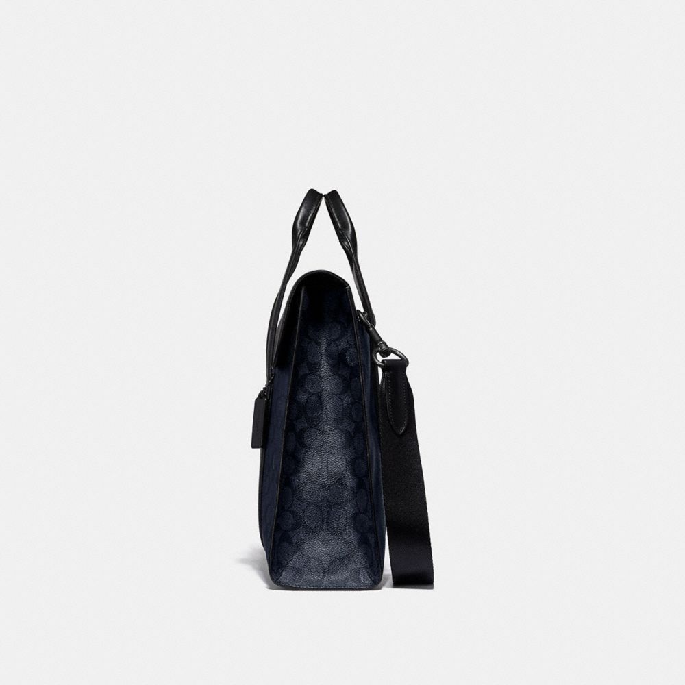 COACH®,METROPOLITAN PORTFOLIO IN SIGNATURE CANVAS,Coated Canvas,Large,Gunmetal/Midnight Navy,Angle View