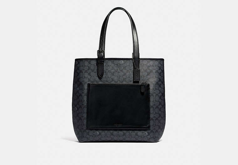 COACH®,METROPOLITAN SOFT TOTE IN SIGNATURE CANVAS,Coated Canvas,Large,Black Antique Nickel/Charcoal,Front View