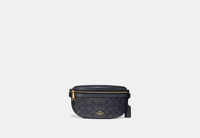COACH®,BELT BAG IN SIGNATURE CANVAS,pvc,Mini,Charcoal/Midnight Navy/Gold,Front View