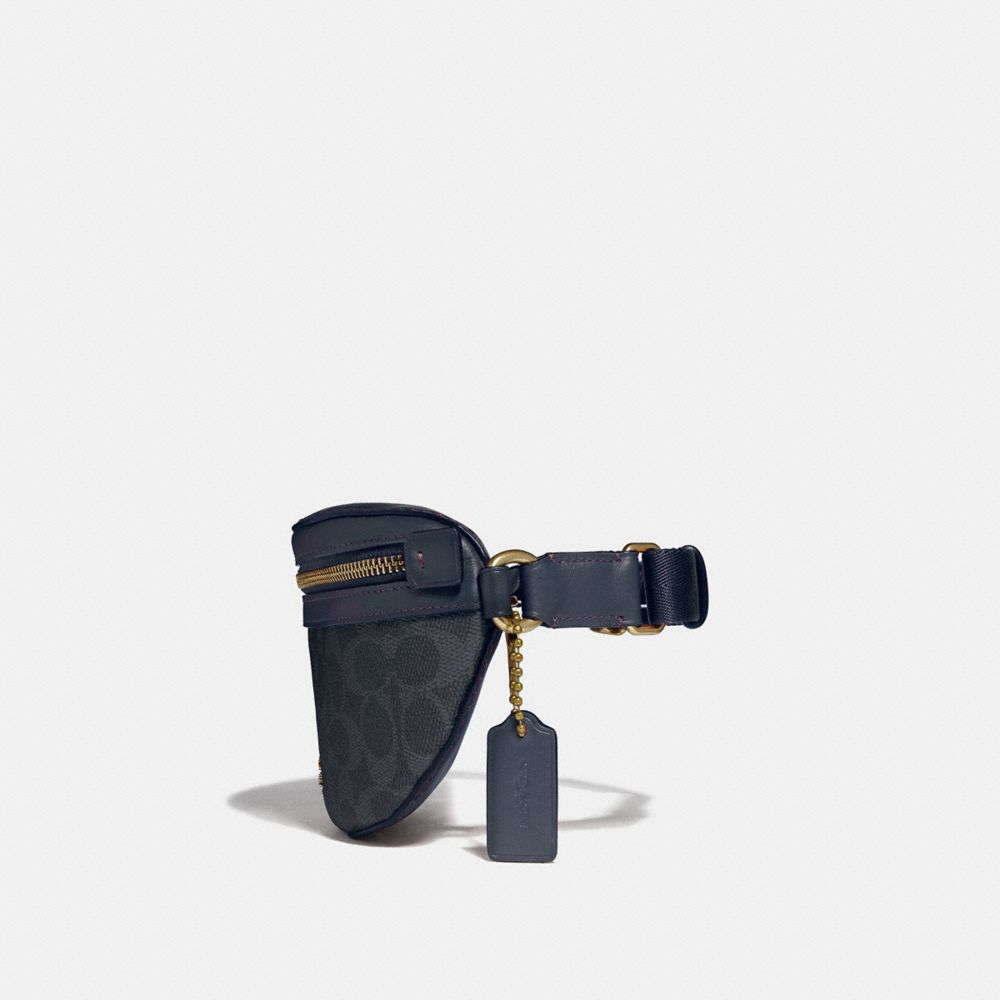 COACH®,BELT BAG IN SIGNATURE CANVAS,pvc,Mini,Charcoal/Midnight Navy/Gold,Angle View