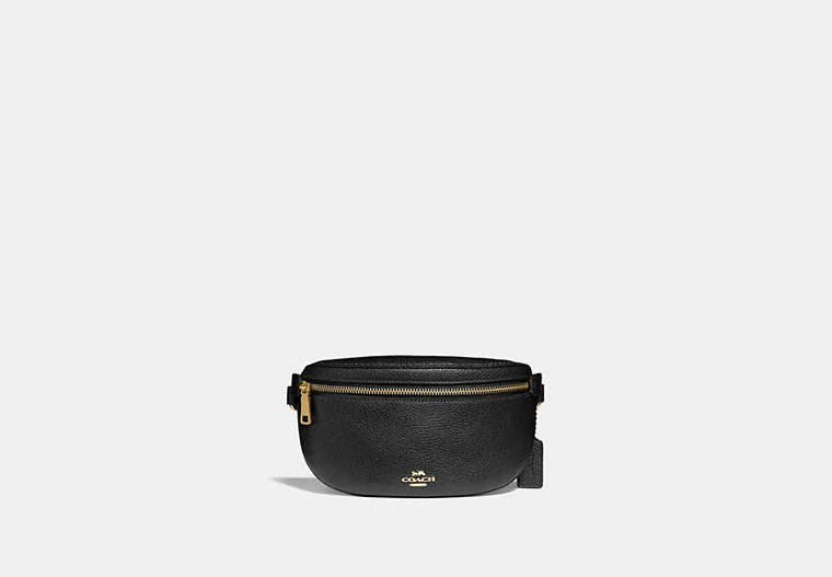 COACH®,BELT BAG,Leather,Mini,Gold/Black,Front View