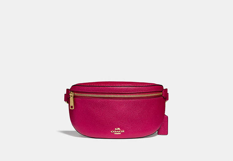 COACH®,BELT BAG,Leather,Mini,Gold/Bright Cherry,Front View