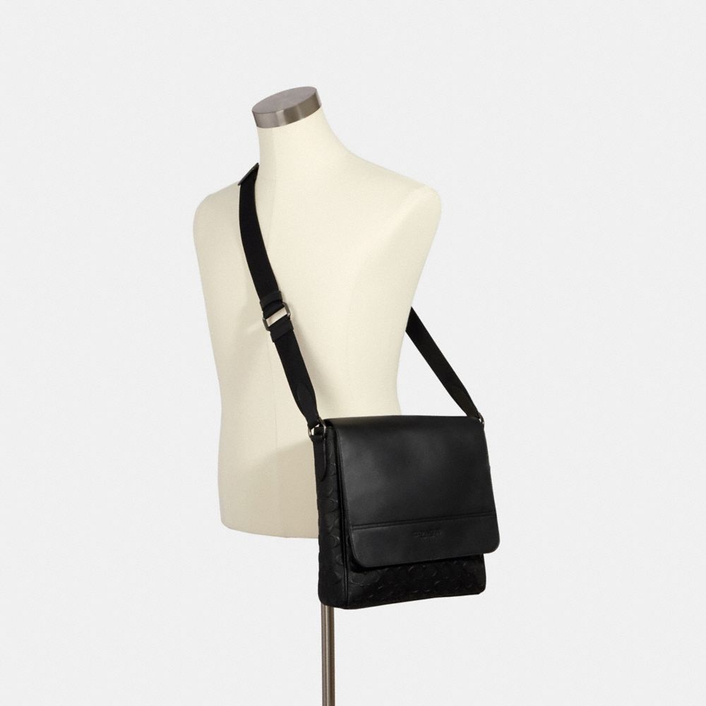 COACH®,HOUSTON MAP BAG IN SIGNATURE LEATHER,Smooth Leather,Medium,Gunmetal/Black,Alternate View