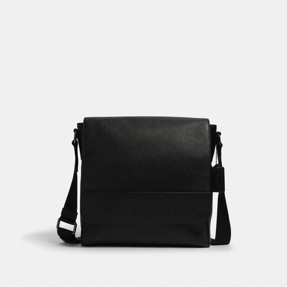 COACH®,HOUSTON MAP BAG,Smooth Leather,Medium,Gunmetal/Black,Front View