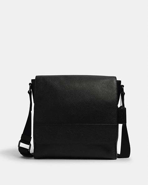 COACH®,HOUSTON MAP BAG,Leather,Medium,Gunmetal/Black,Front View