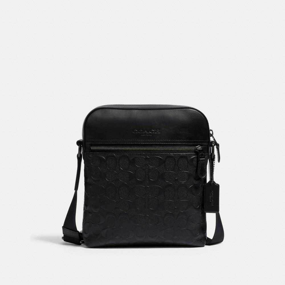 COACH®,HOUSTON FLIGHT BAG IN SIGNATURE LEATHER,Medium,Gunmetal/Black,Front View