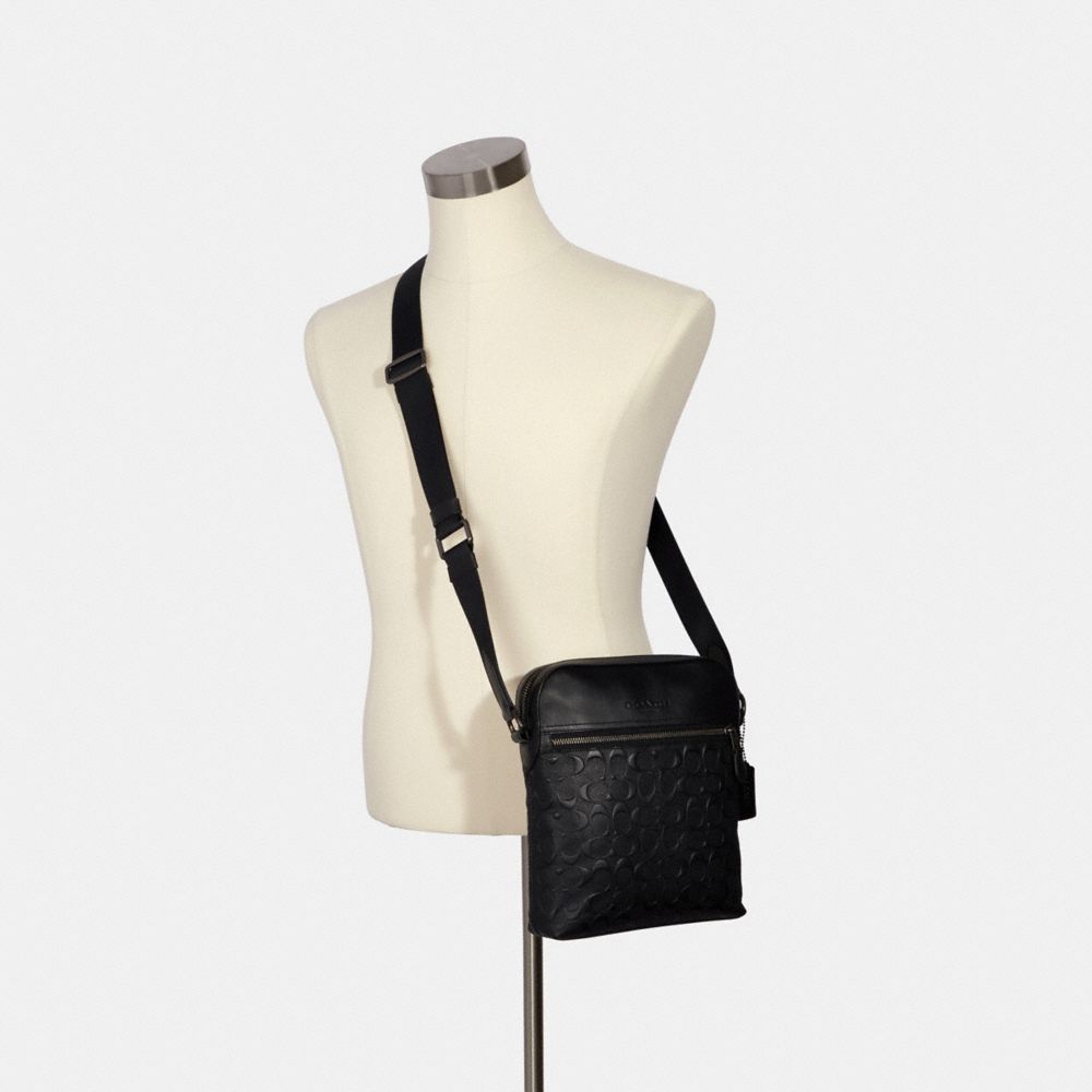 COACH®,HOUSTON FLIGHT BAG IN SIGNATURE LEATHER,Smooth Leather,Medium,Gunmetal/Black,Alternate View