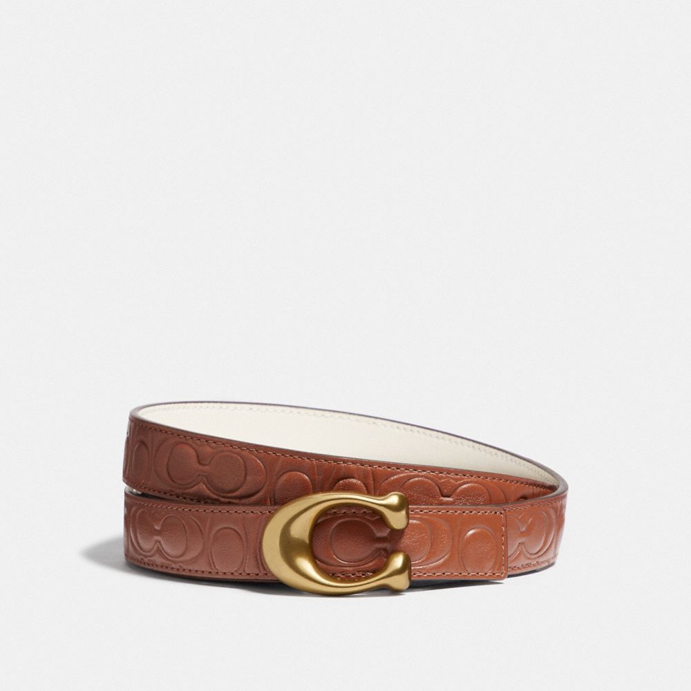 COACH®,C HARDWARE REVERSIBLE BELT, 25MM,Leather,Brass/1941 Saddle Chalk,Front View image number 0