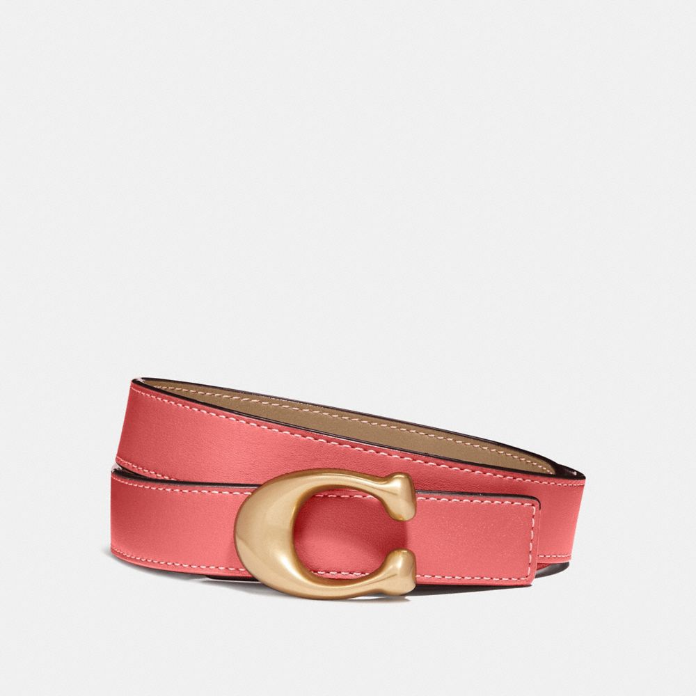 COACH®,C HARDWARE REVERSIBLE BELT, 25MM,Leather,Brass/Bright Coral/Beechwood,Front View image number 0