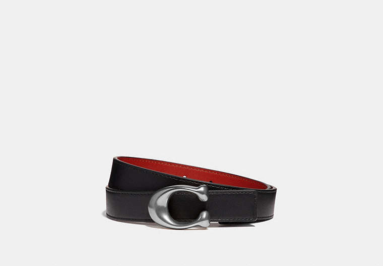 COACH®,C HARDWARE REVERSIBLE BELT, 25MM,Leather,NI/Black 1941 Red,Front View