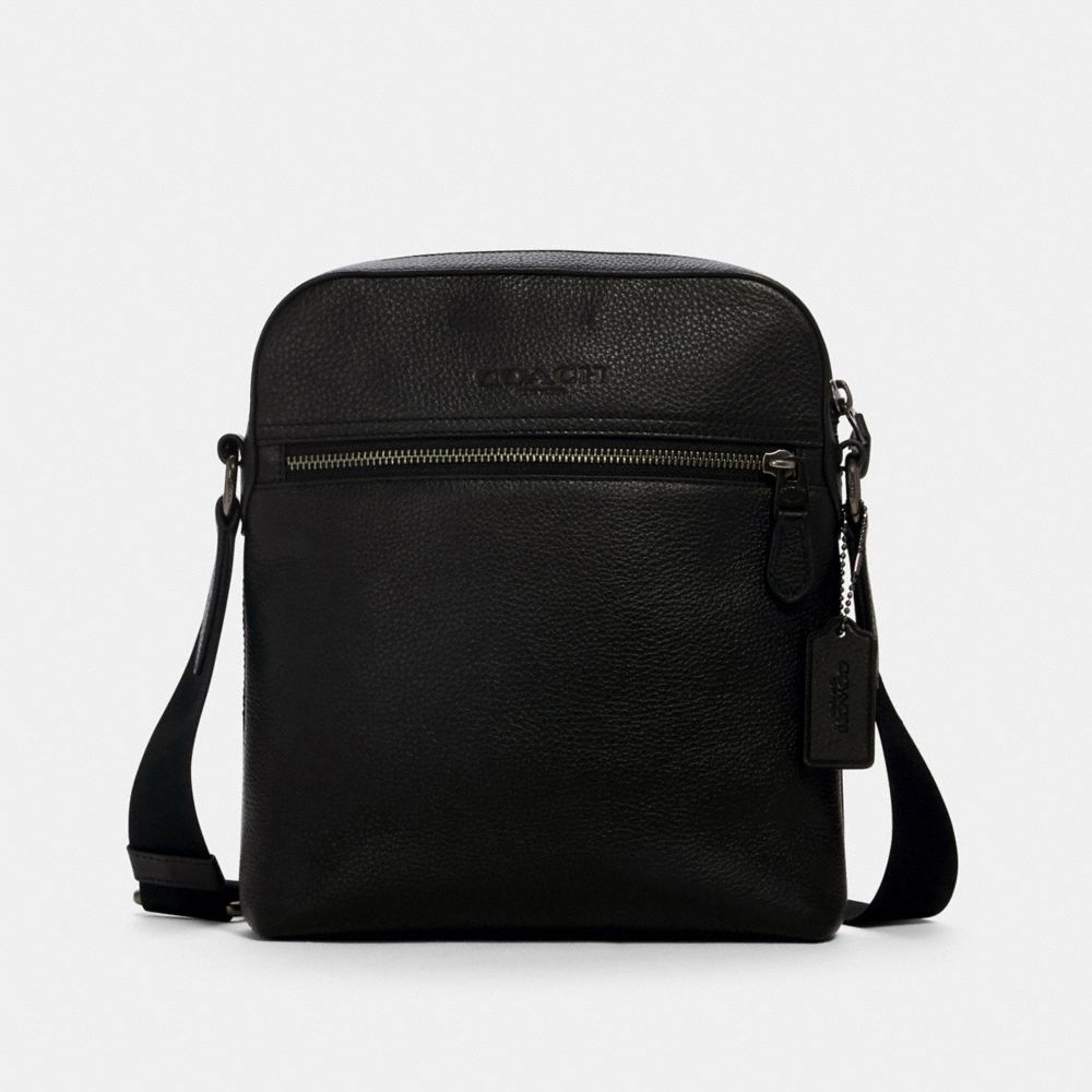 COACH®,Houston Flight Bag,Leather,Crossbody,Casual,Black,Front View