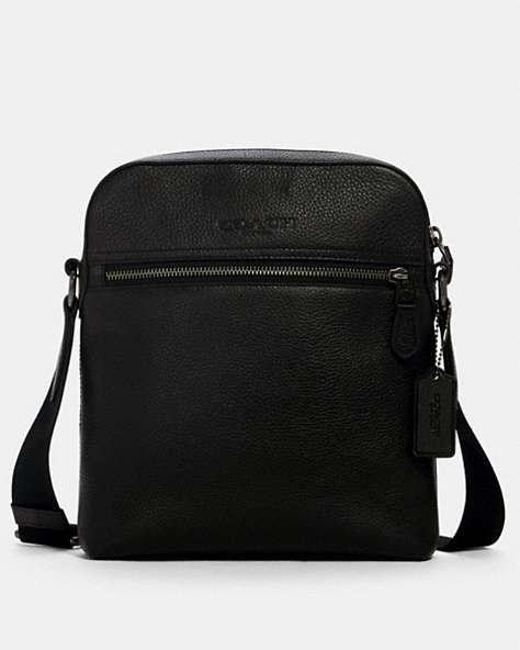 COACH®,HOUSTON FLIGHT BAG,Leather,Medium,Gunmetal/Black,Front View