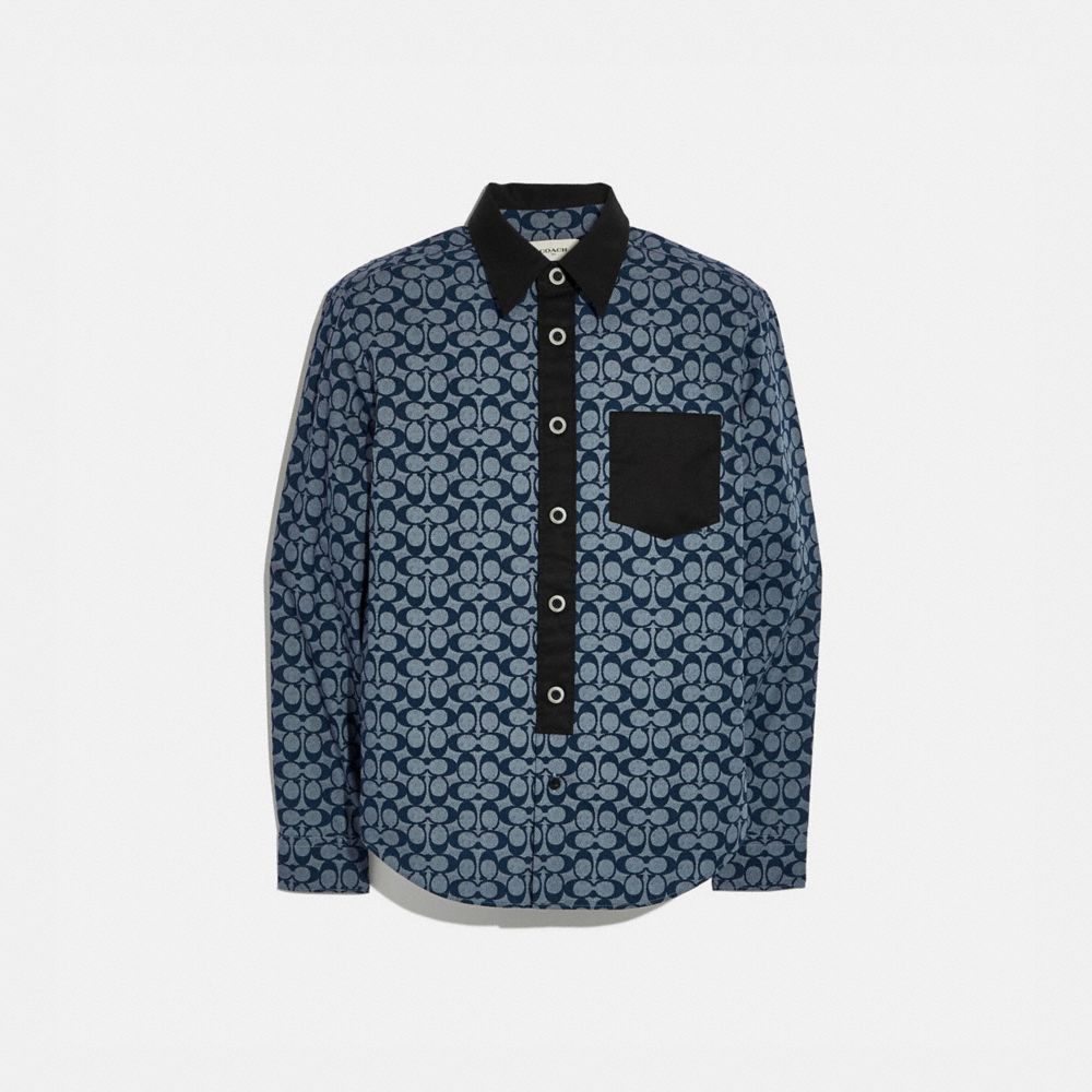 COACH®,LONG SLEEVE SHIRT,Mixed Material,Chambray Signature,Front View