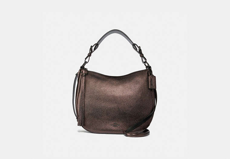 COACH®,SUTTON HOBO,Pebble Leather,Medium,Gunmetal/Metallic Graphite,Front View