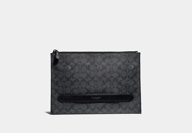 COACH®,MANHATTAN POUCH IN SIGNATURE CANVAS,Coated Canvas,Medium,Charcoal,Front View