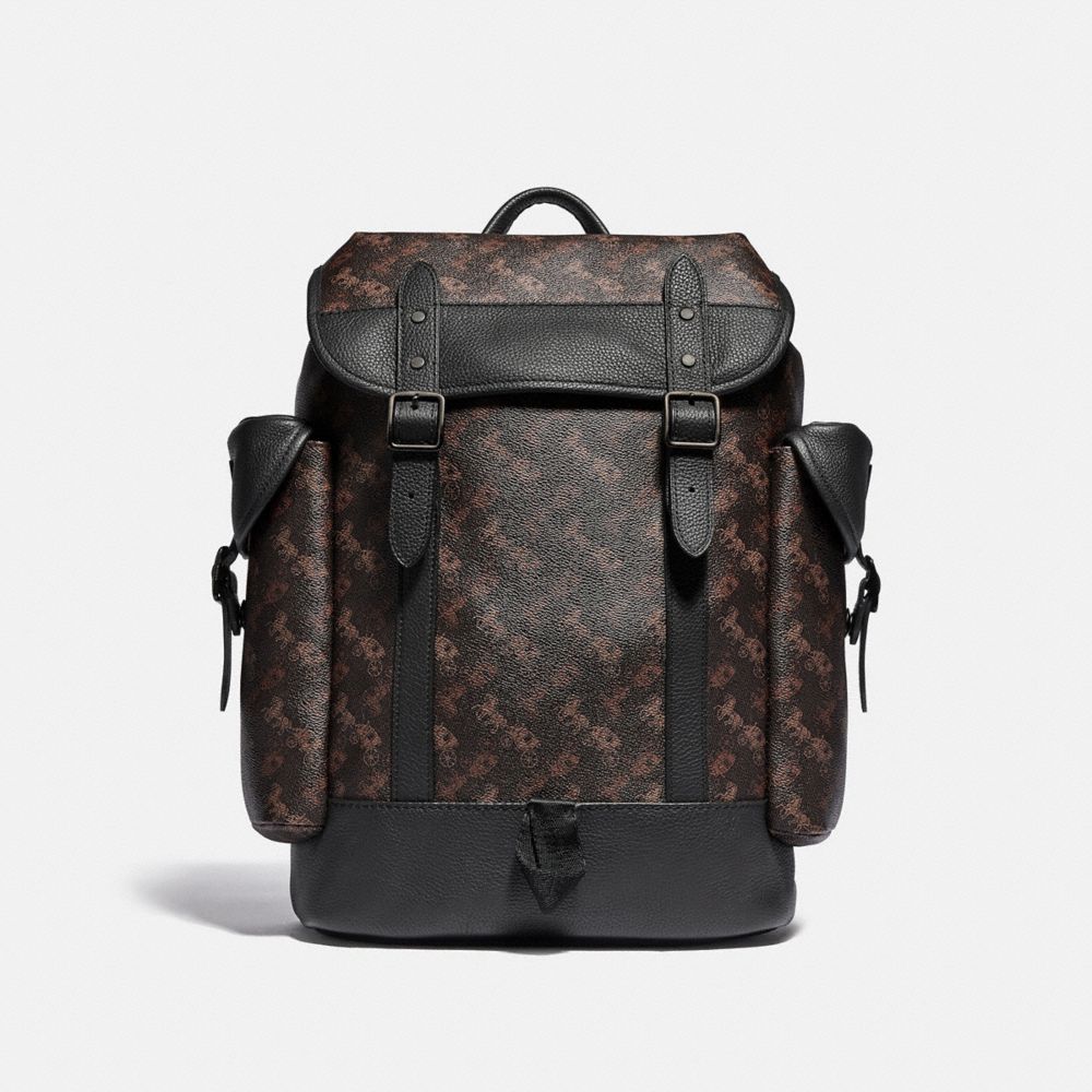 COACH®,HITCH BACKPACK WITH HORSE AND CARRIAGE PRINT,Coated Canvas,Large,Black Copper/Truffle,Front View image number 0