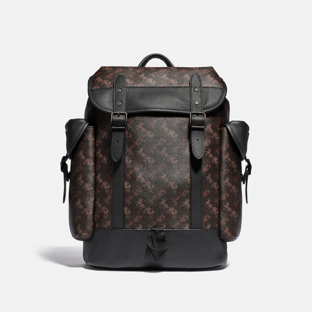 COACH®,HITCH BACKPACK WITH HORSE AND CARRIAGE PRINT,Coated Canvas,Large,Black Copper/Truffle,Front View