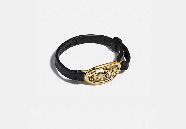 COACH®,HORSE AND CARRIAGE OVAL BRACELET,Leather,Brass/Black,Front View