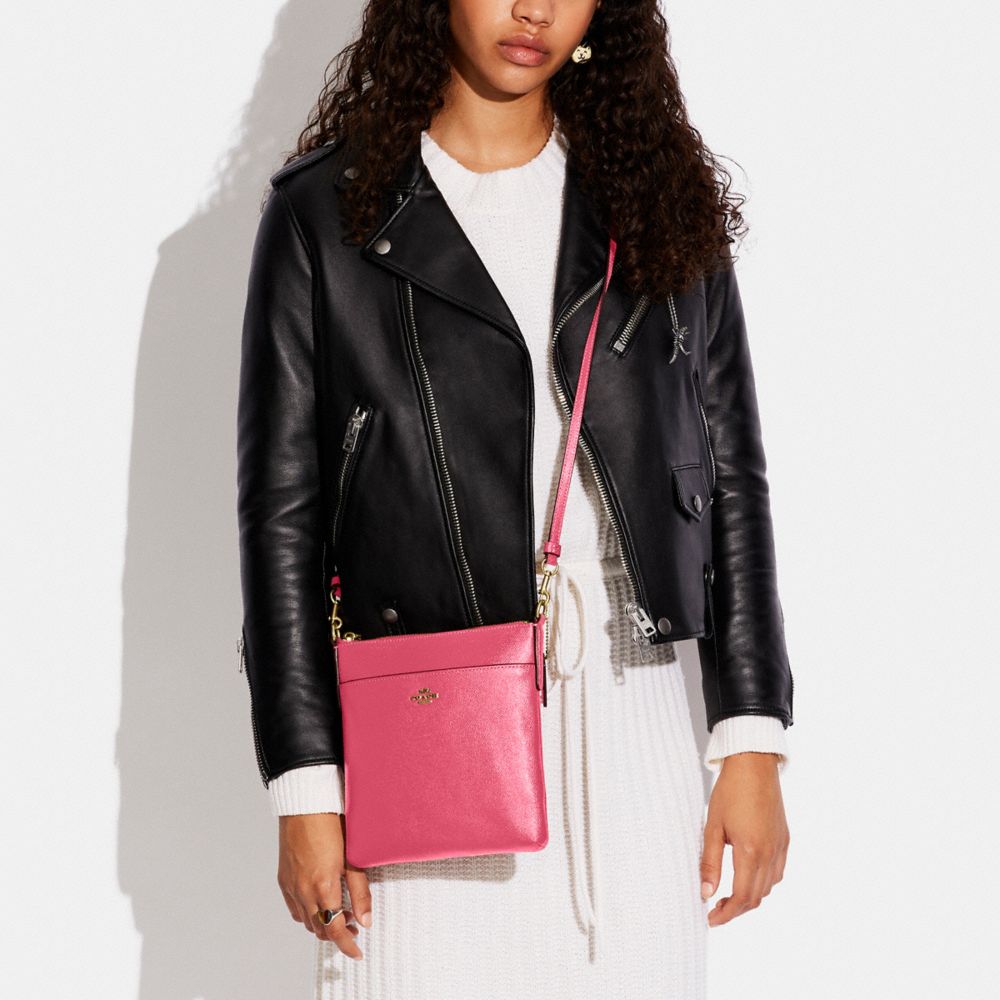 COACH®,Kitt Messenger Crossbody,Leather,Pouch,Crossbody,Logo,Gold Metal,Casual,,Detail View