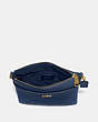 COACH®,KITT MESSENGER CROSSBODY,Crossgrain Leather,Small,Brass/Deep Blue,Inside View,Top View